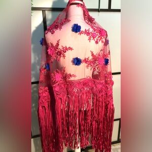 Artisan shawl handcrafted macrame with 18” fringes.